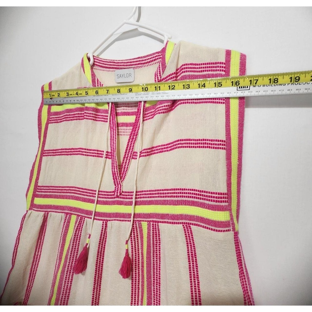 Saylor Maryam Women's M Boho Tassel Maxi Dress Cream Pink Neon Stripe - Picture 3 of 5